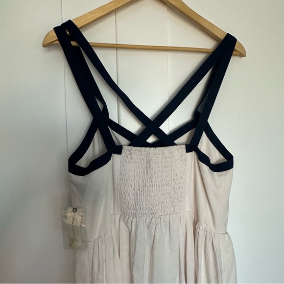 Anthropologie Maeve Strappy Button-Front Midi Dress 10 linen nautical white - Picture 9 of 16